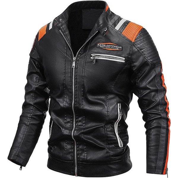 Chaqueta De Cuero Moda Hombre Chaqueta Cuello Alto Chaqueta Hombre Invierno Chaqueta De Cuero Ropa De Hombre XXL Black-image