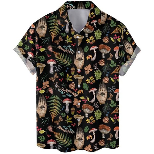 Camisa Hawaiana Estampado 3D De Setas Coloridas Para Hombre Verano Vacaciones Plantas Camisas De Playa BotóN Manga Corta Calle Camisa Aloha L Black-image