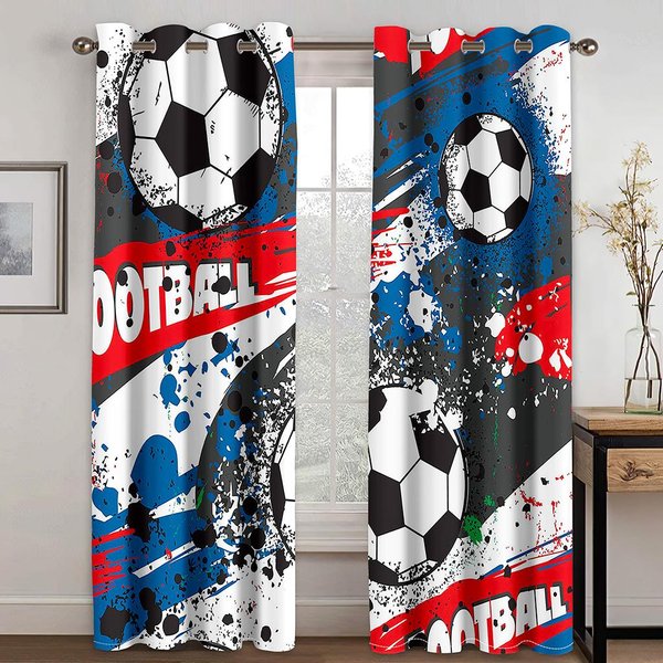 PiłKi NożNe WzóR PiłKarski Niebieskie ZasłOny Dekoracja Okna Draperie ZasłOny Okienne Do Salonu Sypialni Pokoju DziecięCego WystróJ Domu 2X60Wx50H(Cm)&Rod Pocket-image