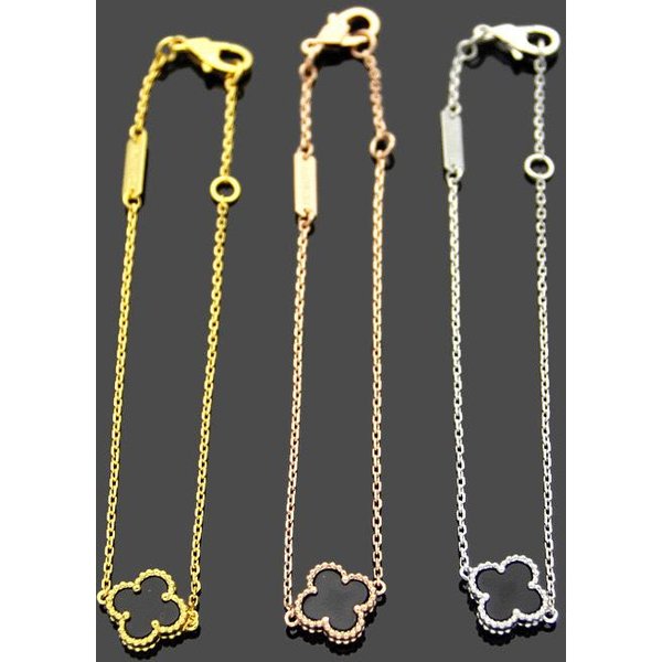 Bransoletka Z Koniczyną Czterolistną I Pojedynczym Kwiatem, 18K, Naturalny Czerwony Chalcedon I BiałA Masa PerłOwa, Uniwersalna Bransoletka Damska Gold Beige-image