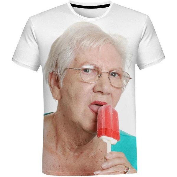 Y2K Top Fashion Senior Women Licking Popsicle 3D Print T Shirt Letni MęSki T-Shirt Kawaii Grandma Fun Popsicle Koszulki Z KróTkim RęKawem XL Beige-image