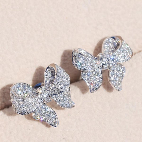 Pendientes De Aguja De Plata De Lujo Ligero, Industria Pesada, Micro Incrustados Con Circonitas, Lazo, Pendientes PequeñOs VersáTiles Para Mujer-image