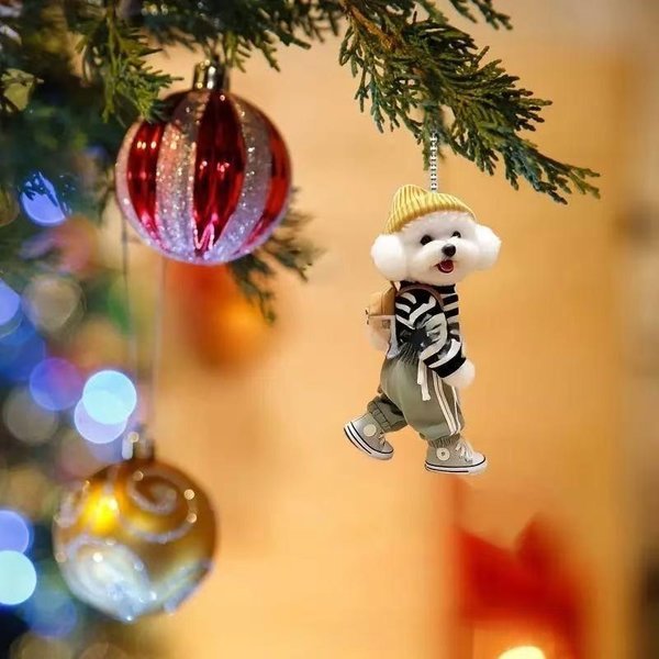 Colgante 2D Creativo Cachorro Adorno Para ÁRbol De Navidad Colgante AcríLico DecoracióN Del Hogar Adorno Colgante-image
