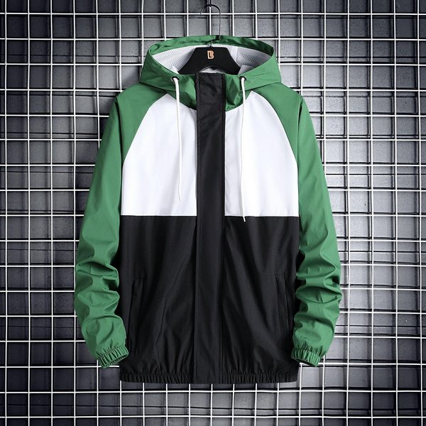 Chaqueta Casual Nueva Para Hombre De Primavera Y OtoñO Estilo Coreano Moderna VersáTil Bloque De Color Con Capucha Manga Larga 3XL White-image
