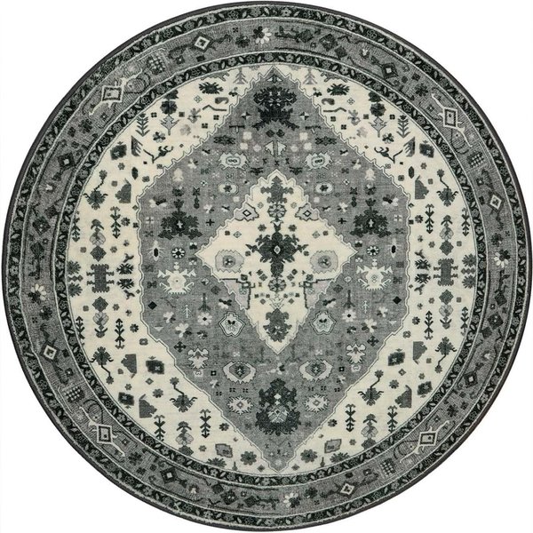 OkrąGłY Etniczny Geometryczny Dywan - Wielowarstwowy Szary WzóR Kwiatowy, Dywan Bohemian Do Salonu, Ponadczasowy Neutralny Centralny Element Wystroju 180Cm-Dia.-image