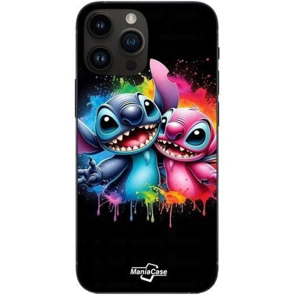 Funda De TeléFono - Maniacase - Iphone 15 Pro - Flexible - Silicona - Stitch ÁNgel Colorido Negro-image