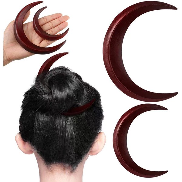 Horquilla De Madera De Caucho Luna Creciente: Tocado Hanfu, Accesorio Para El Cabello De Estilo Antiguo, Herramienta Sencilla Para MoñOs.-image
