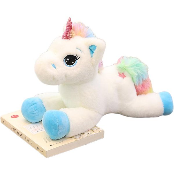 Juguete De Peluche De Unicornio Acostado De 40~80 Cm Relleno Blanco Crema Animal FantáStico MuñEco Peluche Esponjoso CompañEro Regalo Calmante 40Cm-image