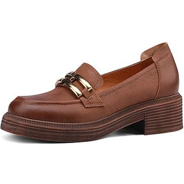 Zapatos De Mujer De Moda Nueva De Cuero Nobuck Retro Punta Redonda Mocasines Zapatos Mujer Slip-On Zapatos De Plataforma Zapatos De Mujer Hecho A Mano 35 MarróN-image