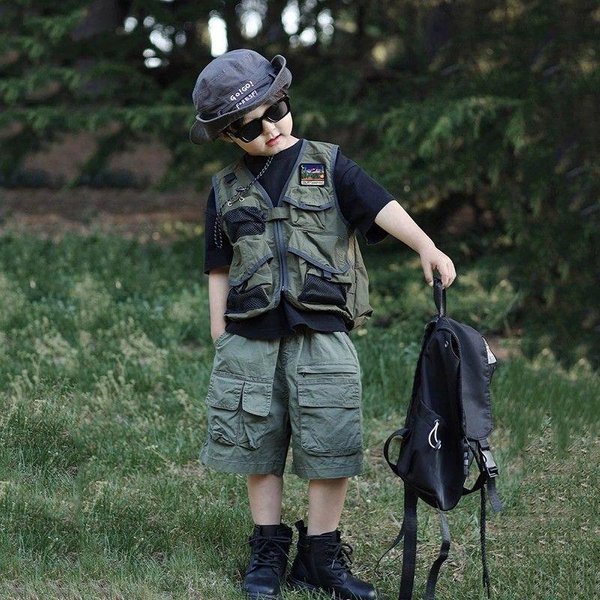Kamizelka W Stylu GóRskim Dla Dzieci - Odzież Robocza Outdoorowa Dla ChłOpcóW I DziewcząT, Kolor Zielony Wojskowy, Wiosna/Jesień 2025 120 Cm-image