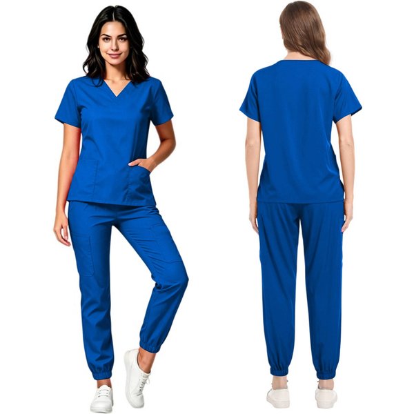 Conjunto De Uniforme MéDico Para Mujer Con Cuello En V Y Bolsillos, Top De Manga Corta Y Pantalones De Secado RáPido En Color Para Uniforme De Trabajo XXL Blue-image