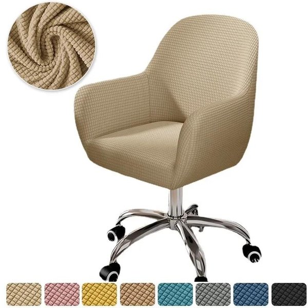 Funda SóLida EláStica Giratoria Para Silla Comedor Spandex Cubre Sillas De Brazo Altas Inclinadas Silla De Oficina Funda Deslizante Barra De Café Maquillaje Beige-image