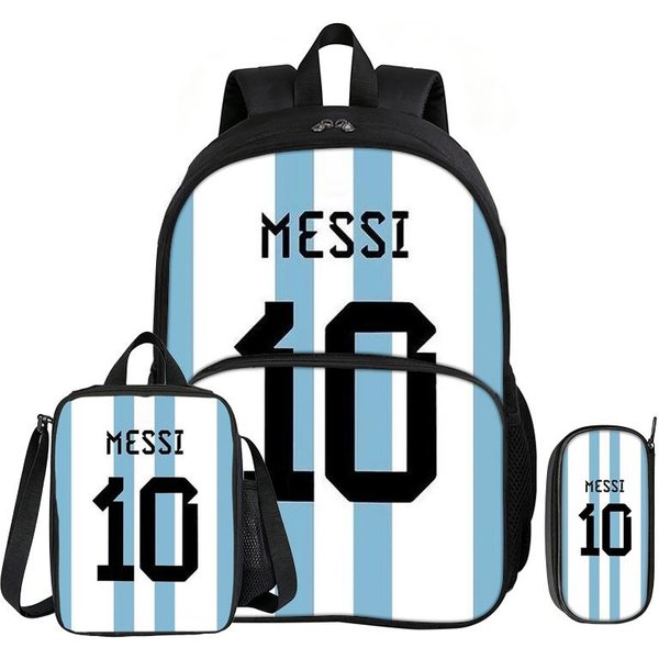 Ucz Się, PodróżUj Gwiazda PiłKi NożNej Plecak Szkolny M-Messi Zestaw 3 Szt. Z Przednią Kieszenią Plecak Torba Na Lunch PióRnik Plecak Sportowy-image