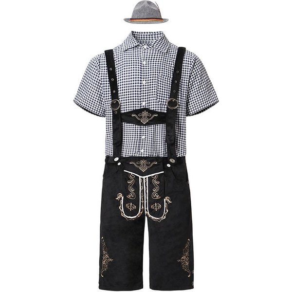 Atuendo De Oktoberfest Para Hombre: Camisa De Cuadros, Peto Vaquero Y Sombrero 2XL Gray-image