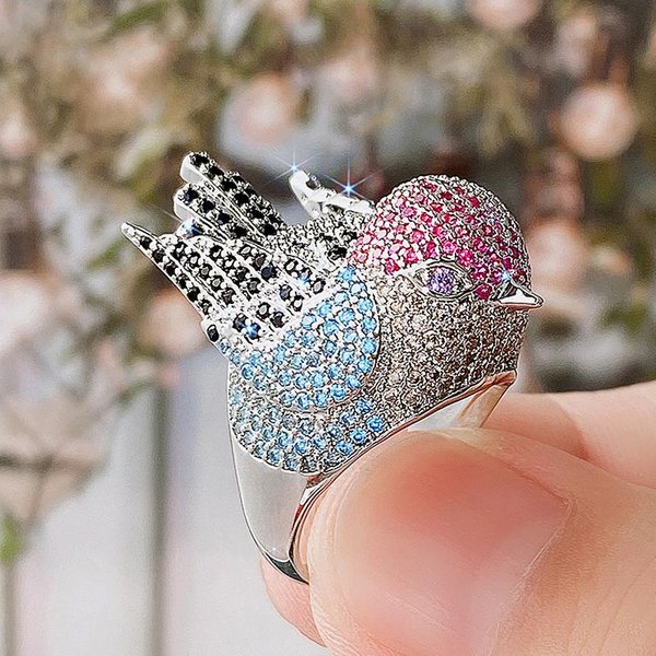 Anillo De Dedo Huitan Hyperbole PáJaro Femenino Para Fiesta De CóCtel Circonita CúBica Colorida Bling Bling Accesorios De Animales JoyeríA Chic 8 White-image