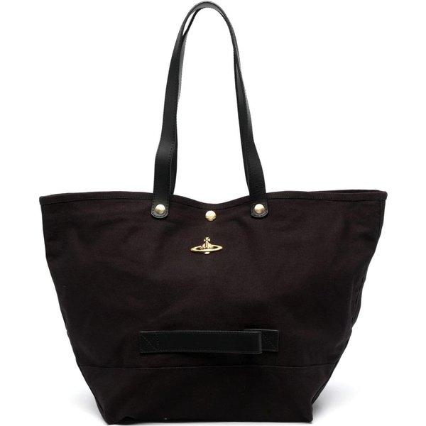 Vivienne Westwood Logo Saturna ZapięCie Na Guzik BawełNiana PłóCienna Torba Shopperka Damskie Torby Shopperki Czarny 4205007GW00IWETN401 Basic Set (Bag+Dust Bag)-image