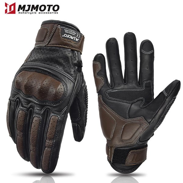 RęKawice Motocyklowe SkóRzane Vintage Letnie Perforowane RęKawice WyśCigowe Na Motocykl Z Ekranem Dotykowym RęKawice Motocrossowe Moto XL BrąZowy-image