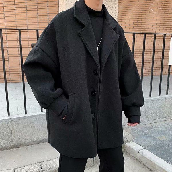 Abrigo Para Hombre OtoñO E Invierno Nueva Tendencia Suelto Color SóLido Abrigo Casual Simple Y VersáTil 6XL Black-image