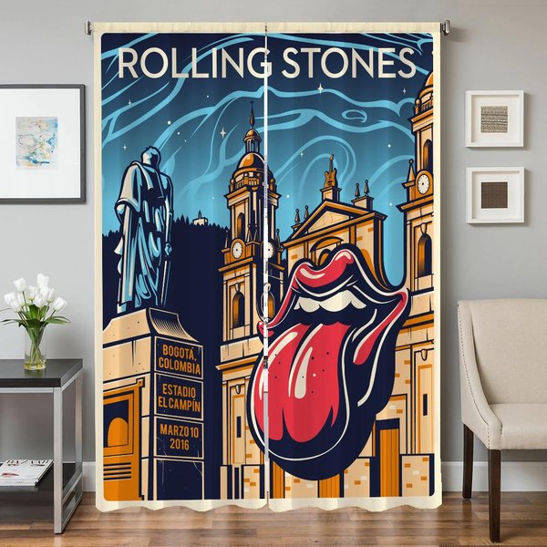 Cortinas De Cocina Para Sala De Estar 2 Piezas Cortinas Opacas Cortina De Puerta The R-Rolling S-Stones ParticióN DecoracióN De Dormitorio W60Xh90Cmx2Pcs-Cl-image