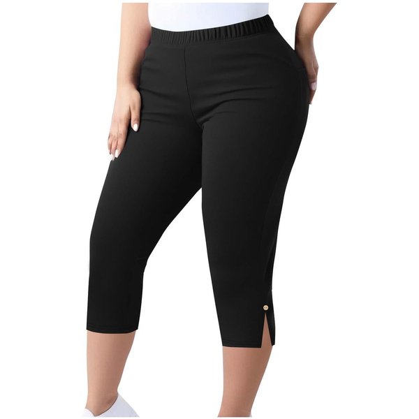 Leggings Capri EláSticos Casuales Talla Grande Para Mujer Cintura EláStica Pantalones Cortos Adecuados Para Yoga Y Uso Diario Xxxl Negro-image