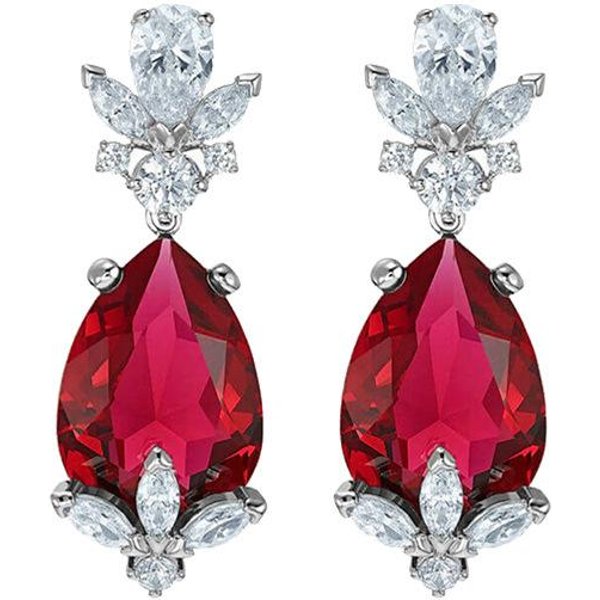Pendientes Retro Grandes De Cristal Rojo En Forma De Gota Para Mujer Pendientes De Hoja Con Incrustaciones De Diamantes Cristal Rojo Brown-image