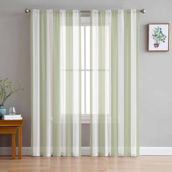 Paski SzałWiowy Zielony Geometryczne Przezroczyste ZasłOny Do Dekoracji Salonu ZasłOny Okienne Do Kuchni Tiulowe Woalowe Organzowe ZasłOny W135 X H115Cm X1-image