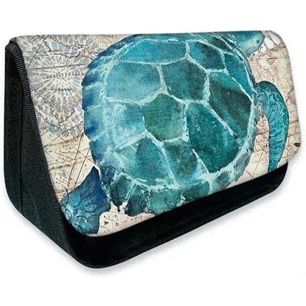 Estuche TriáNgulo De Tortuga Marina Verde Doble Capa Tipo Flip Para NiñO Y NiñA Mejor Regalo Estuche Escolar De Dibujos Animados 2D Para NiñOs Bolsa-image