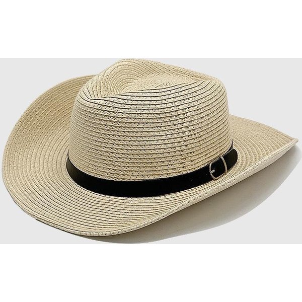 ProteccióN Solar De Verano Sombrero Panamá Transpirable Sombrero De Paja Moda Europea Y Americana Accesorios De CinturóN Sombrero De Vaquero Occidental Sombrero De ProteccióN Solar Para Hombre 56-58Cm Beige-image