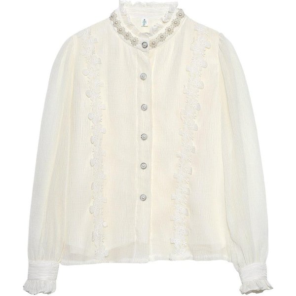 Camisa De Gasa Estilo Palacio Para Mujer En OtoñO Nuevo Estilo Estilo PequeñO Aroma Camisa Base Hermoso Chic Top De Manga Larga 2XL White-image