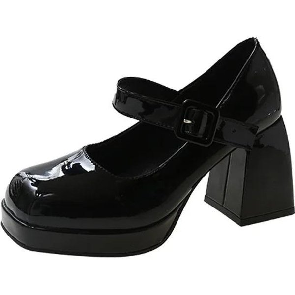 Buty Damskie Lady Mary Jane, Nowe, Na Platformie, Z Kwadratowym Noskiem, Na Grubym Obcasie, 7 Cm, PomarańCzowe, AntypośLizgowe, Damskie, Wysokie Obcasy, DużE Rozmiary, 35-44 42 Black-image