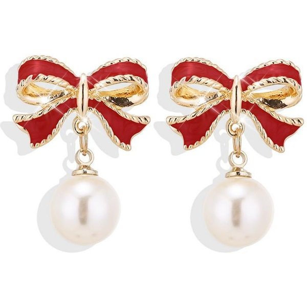 Pendientes Colgantes De Lazo De Color Negro Rojo Perla De ImitacióN Para Mujer GeometríA Fiesta De Boda Grandes Brincos Regalo De JoyeríA Beige-image
