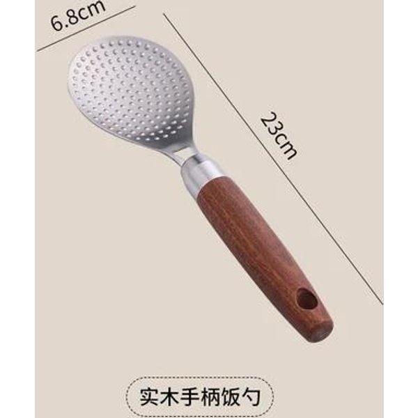 Cuchara De Arroz Antiadherente De Estilo JaponéS, Cuchara De Arroz Con Mango De Madera De Acero Inoxidable 304, Cuchara De Arroz Para Olla Arrocera DoméStica-image