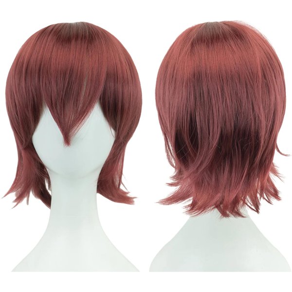 Syntetyczny Unisex 12 Cali KróTkie WłOsy Cosplay Na Imprezę Peruki BOB Z Grzywką RóżOwy Blond PomarańCzowy Kostium Na Halloween Peruka Lolita 12Inches-image