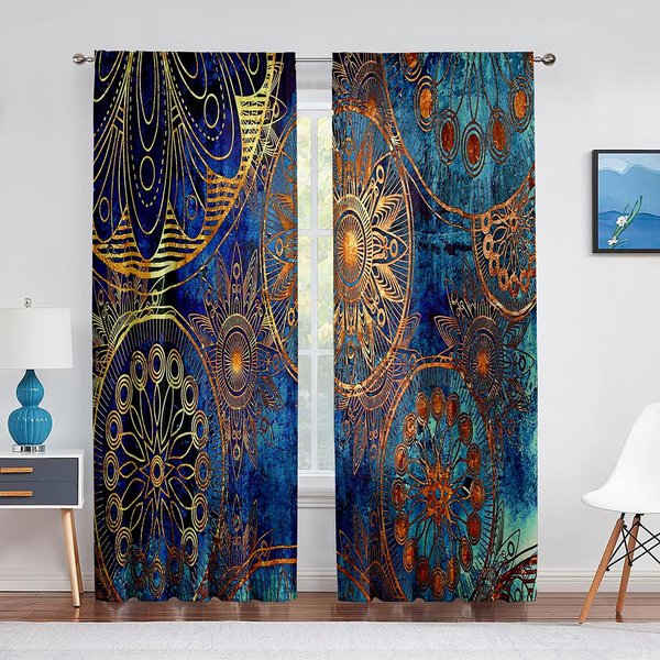 Mandala Bohemian Boho Zielone Niebieskie Tiulowe ZasłOny Do Salonu Sypialni Kuchni Szyfonowe Przezroczyste ZasłOny Dekoracja Okna 1 PCS W100Xh250Cm&Grommet Top-image
