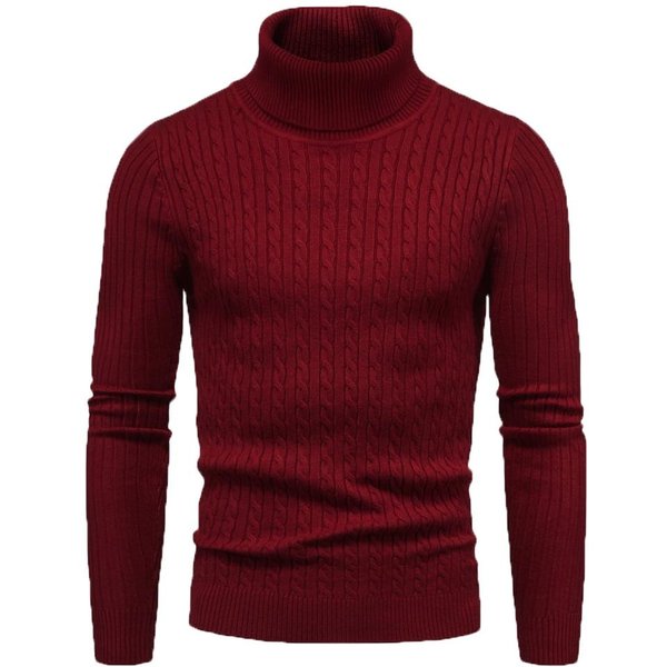 OtoñO E Invierno Cuello Alto CáLido Moda Color SóLido SuéTer De Los Hombres SuéTer Delgado SuéTer De Punto De Los Hombres Camisa De Fondo L Vino-image