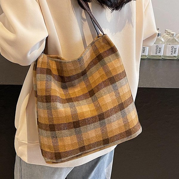Bolso Trenzado De Gran Capacidad OtoñO E Invierno Nueva Moda Bolso Tote Para Mujer Ins OtoñO E Invierno VersáTil Bolso De Cubo De Un Hombro Brown-image