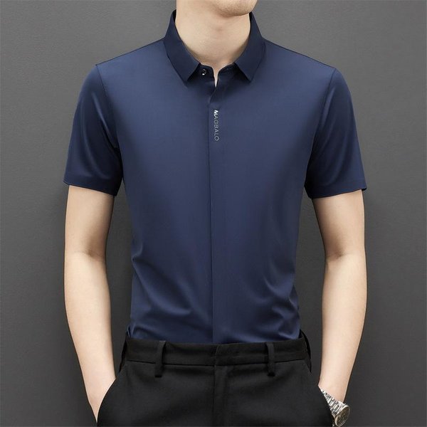 Letnia Odzież Letnia Swobodna MęSka Koszula Z KróTkim RęKawem Ice Silk Dla MłOdych I śRednich OsóB Swobodna Stylowa Koszula Slim Xxxxl Black-image