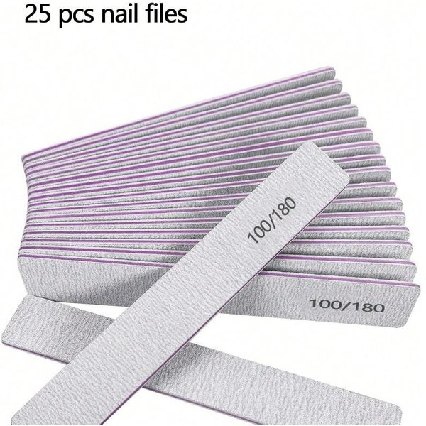 25 Sztuk Profesjonalny Pilnik Do Paznokci, 180/100 Pilnik Do Paznokci Dwustronny Drobnoziarnisty Pilnik Do Paznokci Do UżYtku Domowego I Salonowego 25Pcs White-image