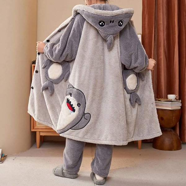Bata De Invierno Para Mujer, Kimono, CinturóN, Pijama, Pijama, Pijama De Franela, Talla Grande, Ropa Para El Hogar, Pijamas De Mujer XL Gray-image