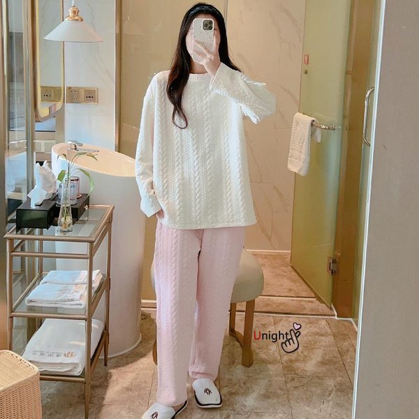 Conjunto De Pijama CáLido Para Mujer Forro Polar Coral Invierno Engrosado Pijama De Invierno Franela Talla Grande Pijama Ropa Para El Hogar 2XL-image