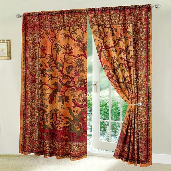 Para 2 ZasłOn Boho W Kwiaty Vintage Bohemian Z Wzorem Kwiatowym ZasłOny Okienne Do Sypialni Salonu Z Tunelem Na Karnisz 2X50W130H(Cm)&Grommet Top-image