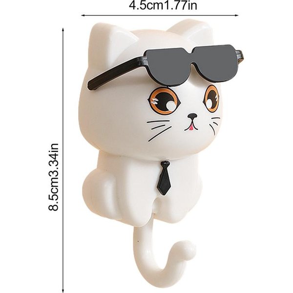 Ganchos Para Abrigos Con Forma De Gato, Bonitos Ganchos Para Llaves Con Forma De Gato Y Gafas De Sol, Adhesivos Para Colgar En La Pared, Decorativos Para Abrigos Y Bolsos. Blanco-image