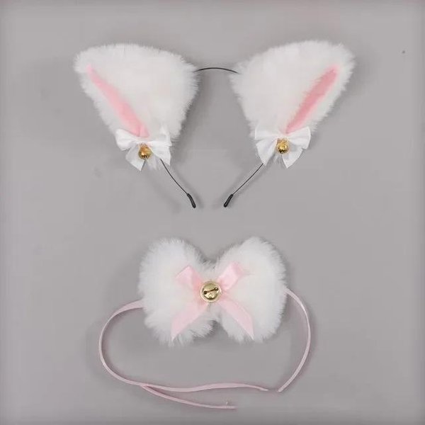 1 Juego De Bonitos Guantes Con Orejas De Gato Para El Pelo, Disfraz De Cosplay De Anime Para NiñAs, Diadema Con Orejas De Gato De Peluche, Diadema Para Fiestas Nocturnas Y Clubes. Gray-image