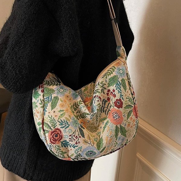 DużA Pojemność Torba Kwiatowa Dla Kobiet Nowa Modna I Stylowa Torba Typu Crossbody Dla Kobiet Ins Niche Uniwersalna Torba Na Jedno Ramię Typu PieróG Gray-image