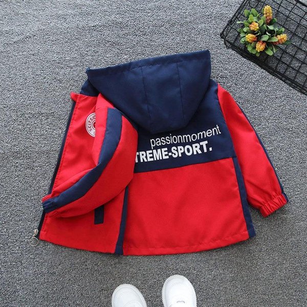 Moda Kurtki ChłOpięCe Wiosna Jesień Dzieci Z Kapturem WiatróWka PłAszcz Litera Sportowa Odzież Wierzchnia Odzież DziecięCa 160 Czerwony-image