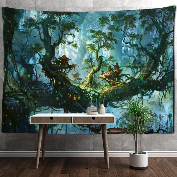 Tapiz PsicodéLico De Casa De La Jungla Para Colgar En La Pared, Estilo Bohemio, BrujeríA, Hippie, Tapiz, Arte EstéTico, DecoracióN Del Hogar 95X70Cm-image