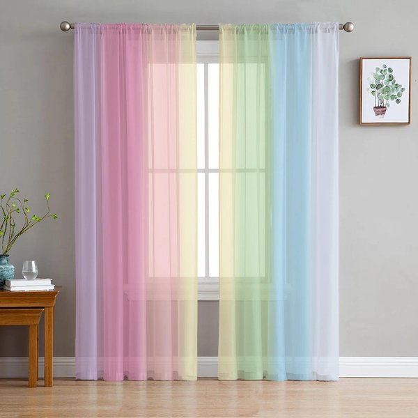 Cortinas Transparentes De Tul SueñO De Luz De Estrella ArcoíRis Para DecoracióN De Sala De Estar Cortina De Ventana Para Dormitorio Cocina Cortinas De Voile Organza W135 X H115Cm X1&Grommet Top-image