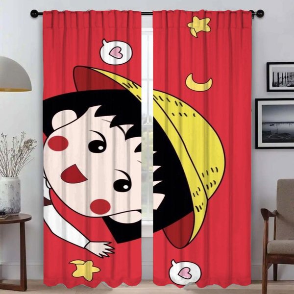 Cortina De Ventana Para HabitacióN 2 Paneles Chibis Maruko-Chans Cortinas De DecoracióN De Halloween HabitacióN Infantil Tul Para Dormitorio Persianas Divisor W50Xh70Cmx2Pcs-Cl-image