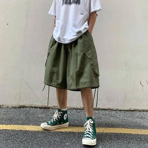Pantalones Cortos De Pierna Ancha Para Hombre Verano Hombres Cortos Oversize Vintage Pantalones Cortos Ropa Hombres Deportivos Correr Entrenamiento Pantalones Cargo Xxxl Verde-image