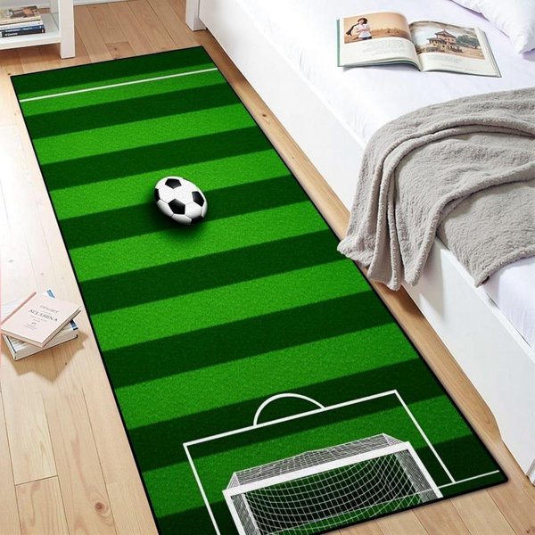 DziecięCy Dywanik Biegacz Boisko PiłKarskie Zielony Nadruk Boiska PiłKarskiego Bramka AntypośLizgowa Mata PodłOgowa Styl Sportowy Dekoracja Sypialni Przedpokoju Dywan 50X80CM-image